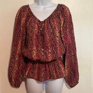 MICHAEL Michael Kors Snakeprint Silk Peplum Blouse